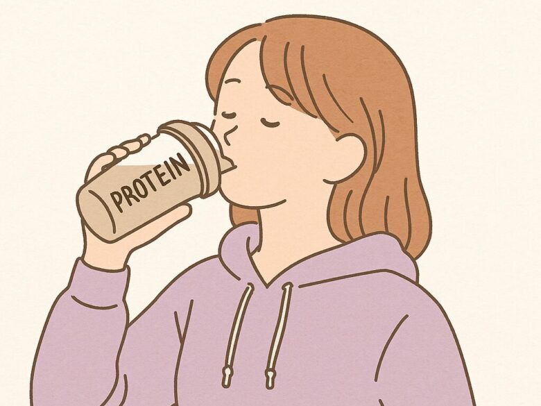 プロテインを飲む女性イラスト