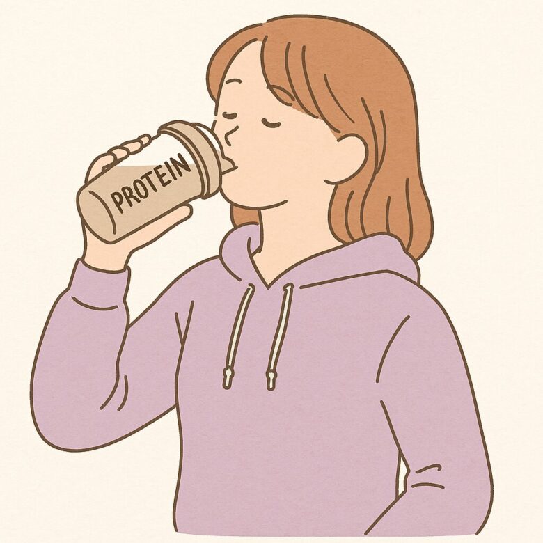 プロテインを飲む女性イラスト